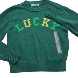 Grayson Threads Women's XS Green LUCKY Crew Neck Knit Sweater Cotton Blend